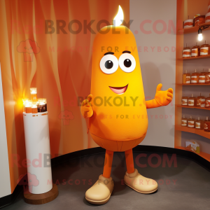 Orange Scented Candle mascot costume character dressed with a Henley Tee and Earrings