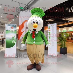 Olive Irish Flag mascot costume character dressed with a Poplin Shirt and Lapel pins