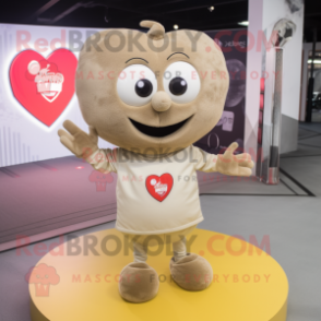 Beige Heart mascot costume character dressed with a Sweatshirt and Cufflinks