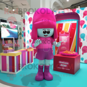 Magenta Candy Box mascot costume character dressed with a Swimwear and Berets