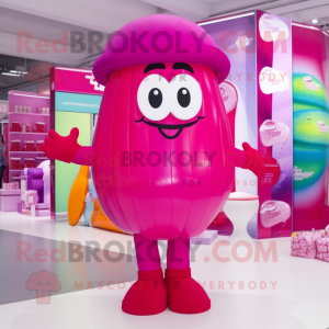 Magenta Candy Box mascot costume character dressed with a Swimwear and Berets