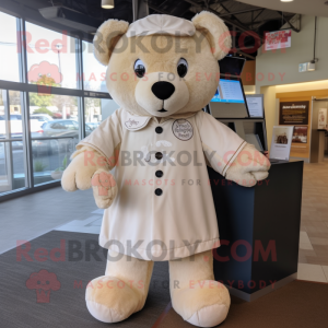 Cream Teddy Bear mascot costume character dressed with a Cover-up and Shoe clips