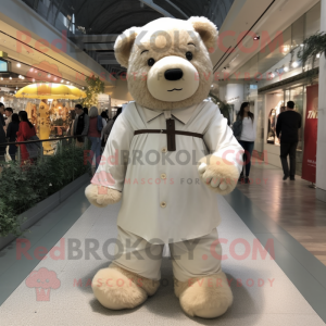 Cream Teddy Bear mascot costume character dressed with a Cover-up and Shoe clips