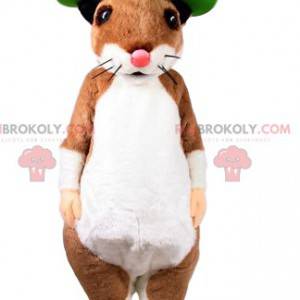 Maskot beige och vit mus med en grön sombrero - Redbrokoly.com