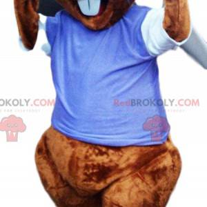 Bever mascotte met een blauwe trui. Bever kostuum -