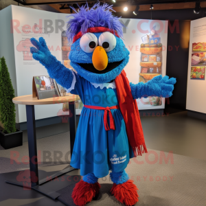 Blue Jambalaya mascot costume character dressed with a Culottes and Scarf clips