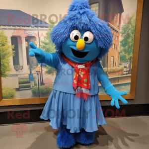 Blue Jambalaya mascot costume character dressed with a Culottes and Scarf clips