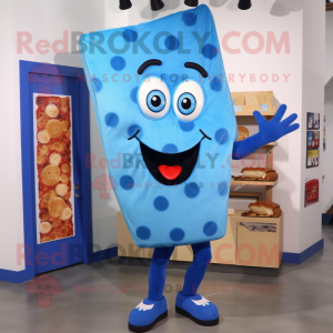Blue Pizza Slice mascot costume character dressed with a Leggings and Mittens