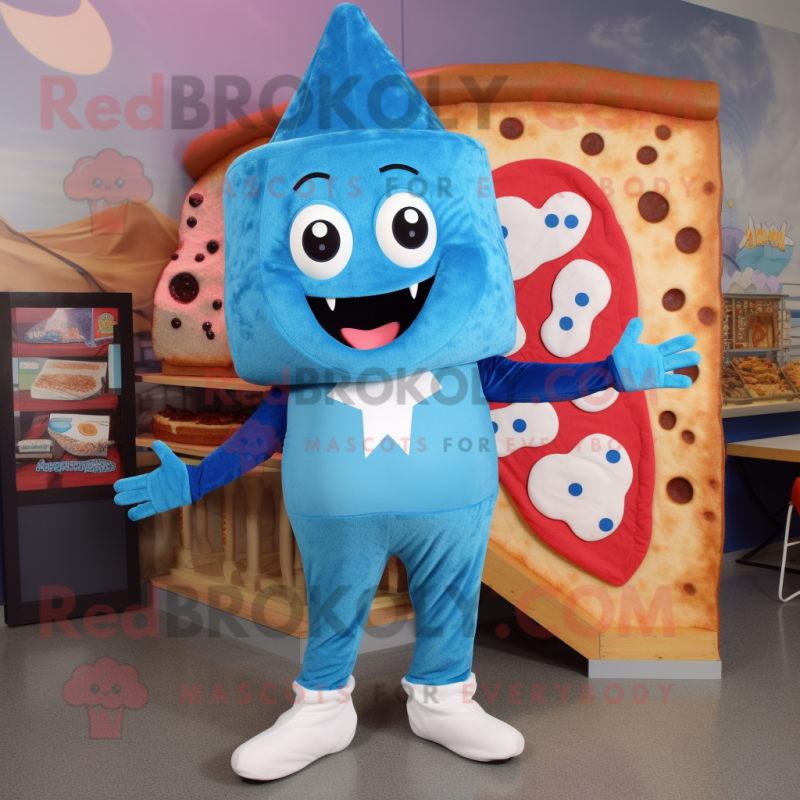 Blue Pizza Slice mascot costume character dressed with a Leggings and Mittens