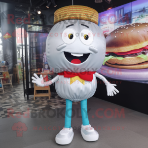 Silver Hamburger mascot costume character dressed with a Skinny Jeans and Anklets