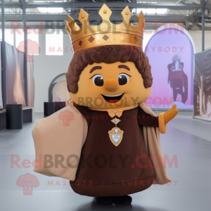 Brown Queen mascot costume character dressed with a Suit Jacket and Backpacks