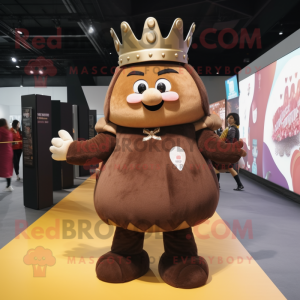 Brown Queen mascot costume character dressed with a Suit Jacket and Backpacks