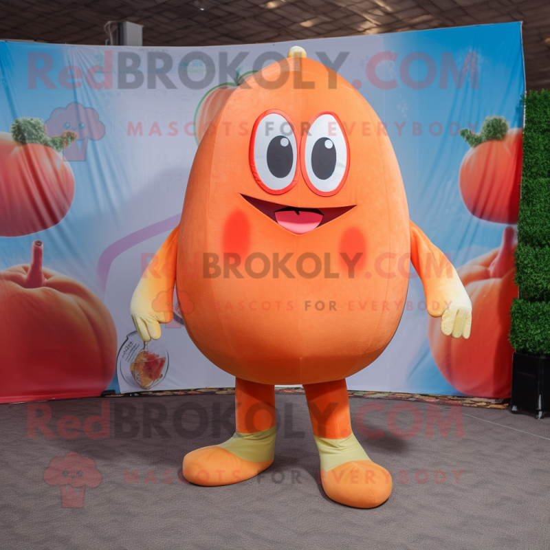 Peach Shakshuka mascot costume character dressed with a Bodysuit and Foot pads