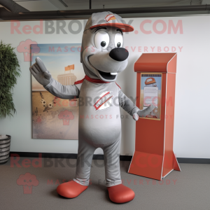 Silver Hot Dogs mascot costume character dressed with a Henley Tee and Lapel pins