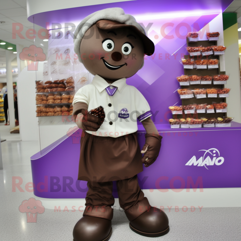 nan Chocolates mascot costume character dressed with a Polo Tee and Brooches