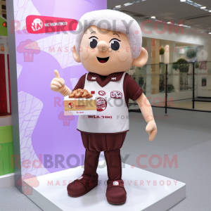 nan Chocolates mascot costume character dressed with a Polo Tee and Brooches