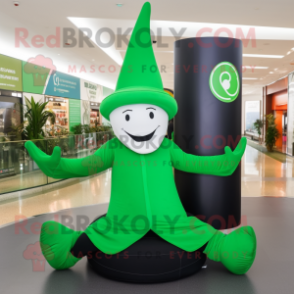 Green Magician mascot costume character dressed with a Yoga Pants and Hats