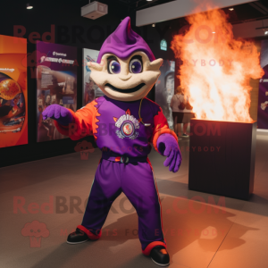 Purple Fire Eater mascot costume character dressed with a Bomber Jacket and Shawls