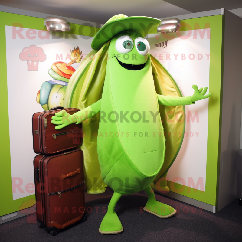 Lime Green Fajitas mascot costume character dressed with a Cover-up and Briefcases