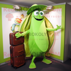 Lime Green Fajitas mascot costume character dressed with a Cover-up and Briefcases