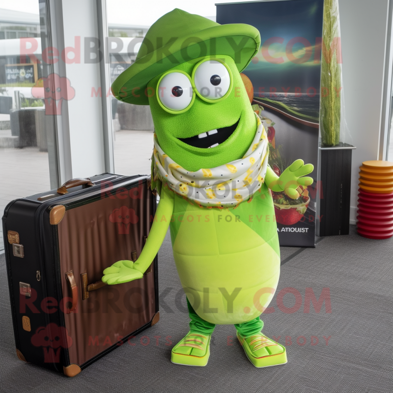 Lime Green Fajitas mascot costume character dressed with a Cover-up and Briefcases