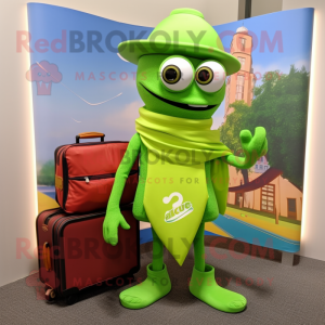 Lime Green Fajitas mascot costume character dressed with a Cover-up and Briefcases