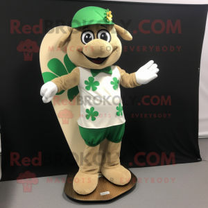 Beige Bunch Of Shamrocks mascot costume character dressed with a Board Shorts and Shoe clips