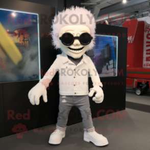 White Frankenstein'S Monster mascot costume character dressed with a Skinny Jeans and Sunglasses