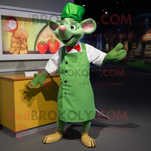 Lime Green Ratatouille mascot costume character dressed with a Oxford Shirt and Pocket squares