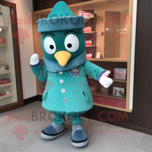 Teal Candy Box mascot costume character dressed with a Parka and Ties