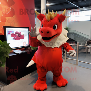 Rød Triceratops maskot...