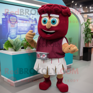 Maroon Caesar Salad mascot costume character dressed with a Shorts and Watches