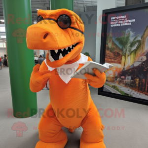 Orange T Rex maskot drakt...