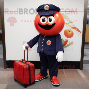 Navy Tomato mascot costume character dressed with a Dress Pants and Wallets