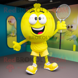 Gul tennisracket maskot...