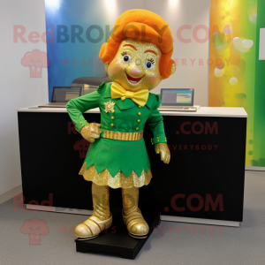 Gold Leprechaun mascot costume character dressed with a Pencil Skirt and Keychains