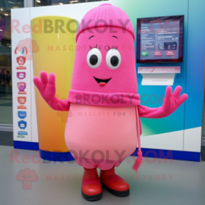Pink Aglet mascot costume character dressed with a Sweater and Beanies