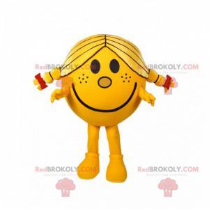 Mascot little girl round and yellow with pretty quilts -