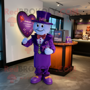 Purple Heart mascot costume character dressed with a Romper and Pocket squares