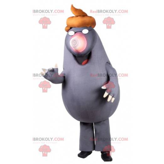 Mascote toupeira cinza com um turbante bonito. Terno toupeira -