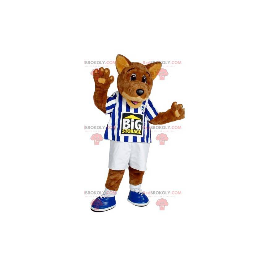 Rode wolf mascotte in werkkleding. Wolf kostuum - Redbrokoly.com