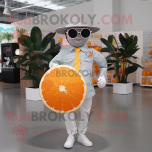 Gray Grapefruit mascot costume character dressed with a Poplin Shirt and Sunglasses