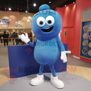 Blue Meatballs mascot costume character dressed with a Sweater and Shoe laces