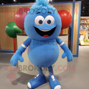 Blue Meatballs mascot costume character dressed with a Sweater and Shoe laces