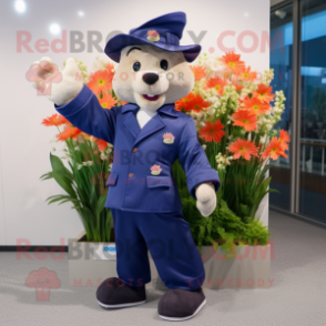 Navy Bouquet Of Flowers mascot costume character dressed with a Windbreaker and Cufflinks