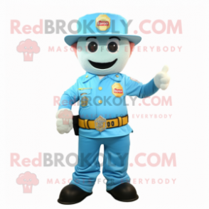 Sky Blue Fire Fighter mascot costume character dressed with a Overalls and Headbands