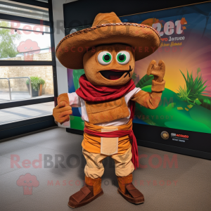 Brown Fajitas mascot costume character dressed with a Trousers and Cummerbunds