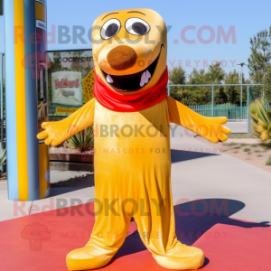 Gold Hot Dog maskot kostyme...