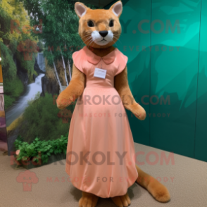 Peach Jaguarundi mascot costume character dressed with a Pleated Skirt and Hairpins