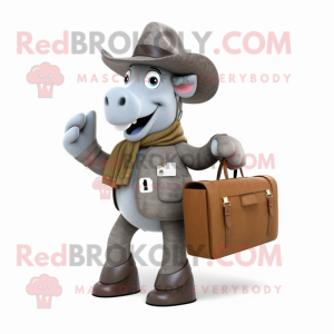 Gray Horseshoe mascot costume character dressed with a Sweater and Briefcases